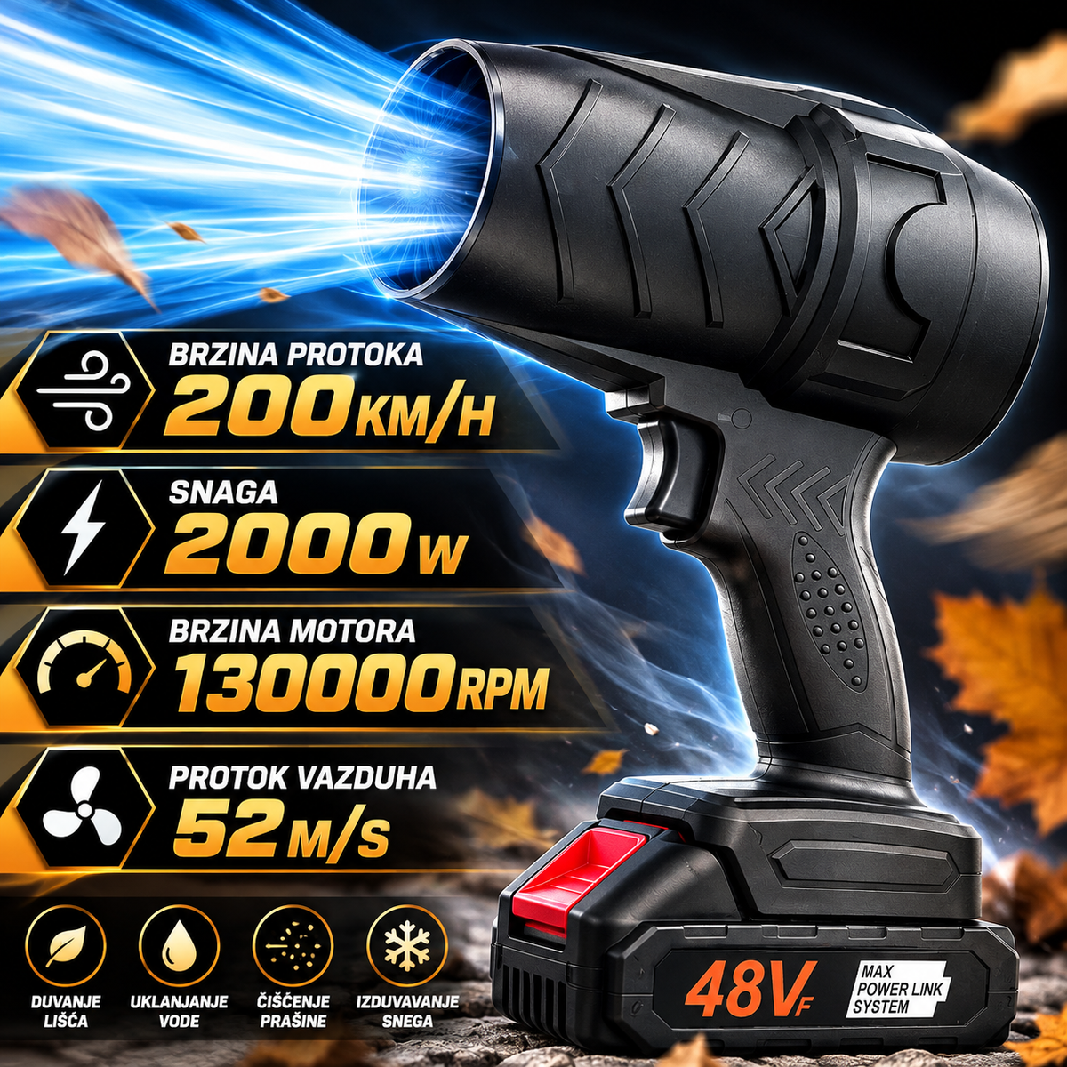 Aku Turbo Duvač 48V – Snažan ručni duvač