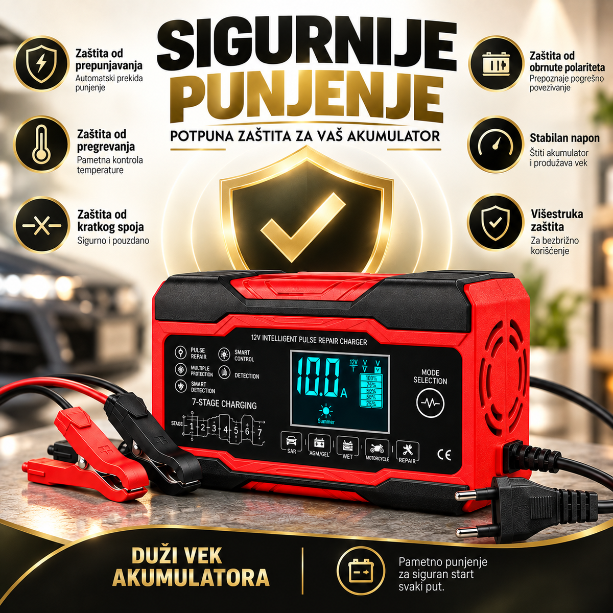 Pametni punjač za akumulator 12V 6A